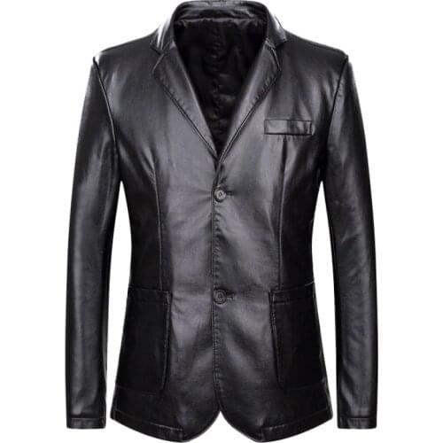 Dropshipping spring and autumn loose lapel leather jacket men plus size leather casual jacket mens leather coat