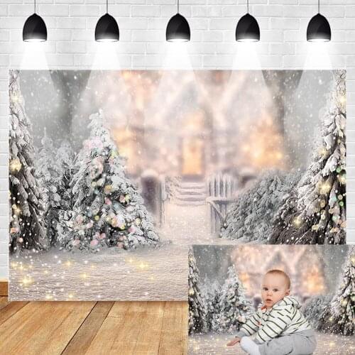 Christmas Backdrop Winter Tree Glitter Background Xmas White Snow Happy New Year Photo Backdrops for Kids Baby Newborn Portrait