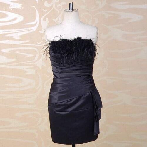 RSE749 Cheap Short Black Dress Vestido De Festa Curto Feather Cocktail Dress