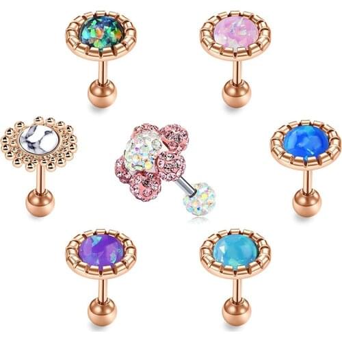 16G 7PCS Stud Earrings Cartilage Tragus Earrings Stainless Steel Barbell Studs Helix Earring Body Piercing Jewelry for Women Men