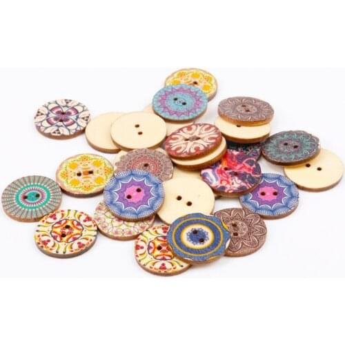 Mixed Round Flower Wooden buttons Scrapbooking Crafts Handmade Home Decoration 25mm 20pcs MT0932
