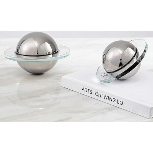 Modern 14Cm Silver Brown Flying Saucer Crystal Ball Ornaments Decor For Home Hotel Office Desktop New House Layout Decor Gifts