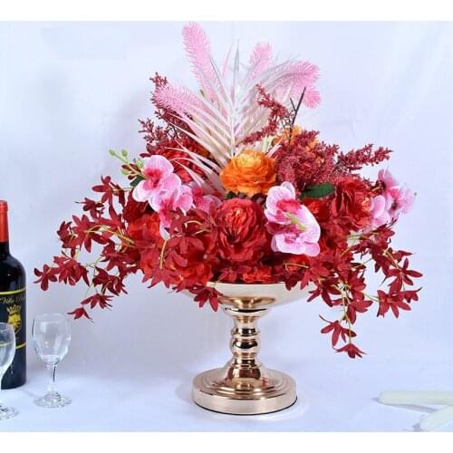 Wedding supplies dessert table fruit plate golden floral vase European-style fruit plate cake plate dining table vase decoration