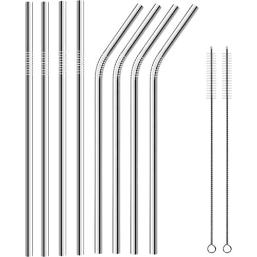 8Pcs 304 Stainless Steel Metal Straw High Quality Reusable Drinking Straw with Cleaning Brush