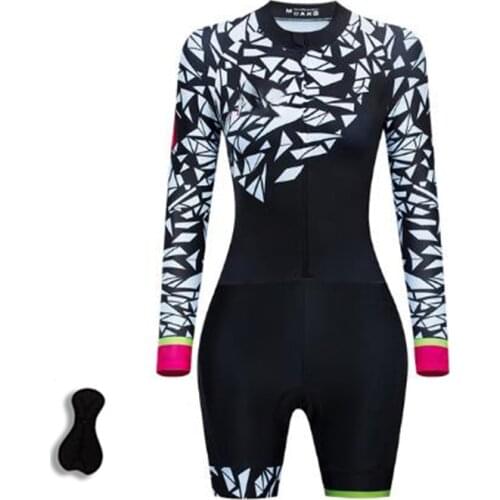 Women Cycling Jersey Reflective Shirt Padded Shorts Set, Triathlon Jumpsuit Breathable Zipper Heat Transfer Cycling Jersey Suits