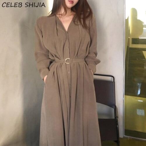 Spring Elegant V-neck Dress Woman with Belt Long Sleeve High Waist Woman Clothing Korean Maxi Dresses Female Streetwear