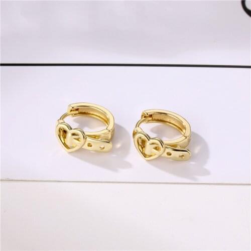 Vintage Fashion Metal Earrings Korean Style Love Heart Belt Earrings Classic Gold Color Hoop Earrings For Women Wedding Jewelry