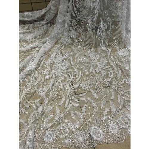 High Quality African Lace Fabric French Net Embroidery Tulle Lace Fabric with beads L-218886 For Nigerian Wedding Party Dress