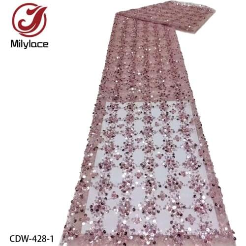 High Grade Beaded African Sequins Net Lace Fabric 2021 Luxury Embroidered French Lace for Party Dress CDW-428