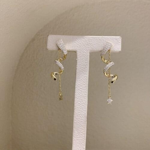 ZDMXJL jewelry 2021 Trend Fashion Women Earring Fine Simple Curve Star Sweet Zircon Long Earrings for jewelry Hanging earrings