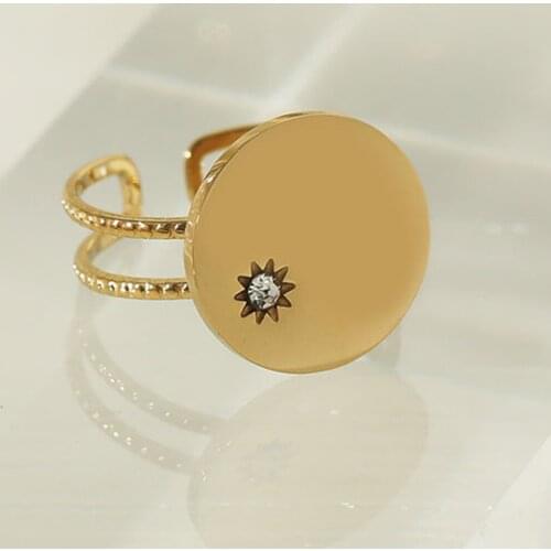 Zirconia stone sun big disc statement rings for women stainless steel gold open cocktail ring vintage hyperbole jewelry trendy