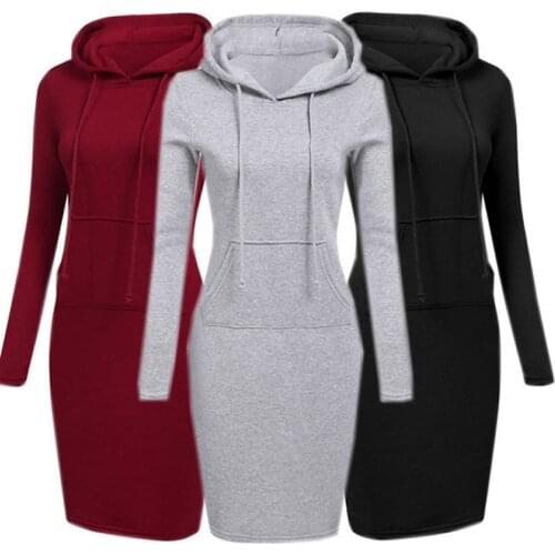 Women Hoodie Dress Long Sleeve Dress Womens Sweatshirt Pullover Hoodies Dress Casual Hooded Dress Women Clothing Spring Autumn