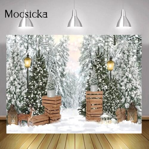 Winter Newborn Birthday Cake Smash Photography Backdrop Frozen Pine Forest Kids Portrait Background Merry Christmas Photo Studio