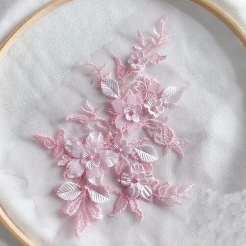 1PCS Colors 3D Flower Lace Applique Beads Embroidered Material Trim For DIY Wedding Dress Veil Accessories