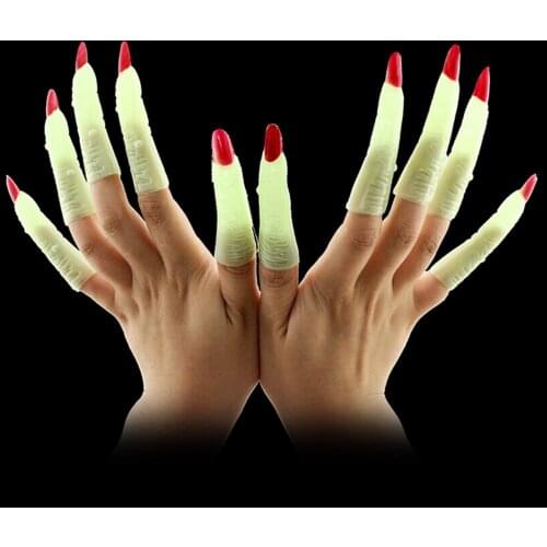 10 Plastic Luminous Witch Zombie Finger False Nails Glow in the Dark Vampire Nails Toy for Halloween Party Gatherings Carnivals