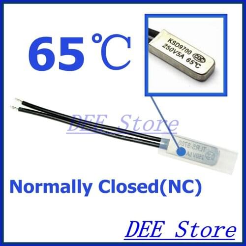 10Pcs/lot 65C Degree Celsius NC Normal Close Thermal Protector Sensor Thermostat temperature control fuse switch 250V 5A KSD9700