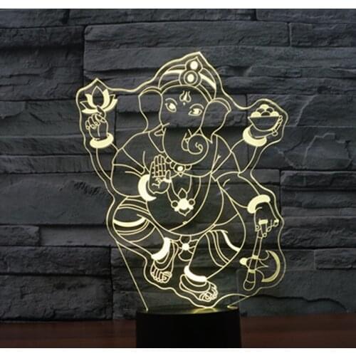 3D LED Night Light for Elephant God with 7 Colors Light for Home Decoration Lamp Amazing Visualization Optical