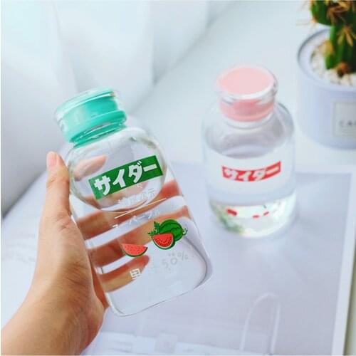 450ml Creative Double Lid Water Bottle Kids Cartoon Fruit Glass Korea Fashion Portable Sports Clear Drinking Cups with Straw