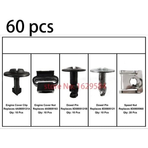 60pcs Durable Engine Protection Pan Hardware Kit Pin Clip Nut For Auto 4A0805121A 4A0805163 8D0805121B 8D0805121
