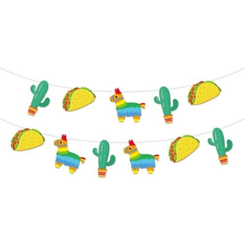 BA268 Cactus Alpaca Hot Dogs Cinco De Mayo Mexican Party Carnical Design Paper HAPPY BIRTHDAY Party Wall Hanging Banners Flag