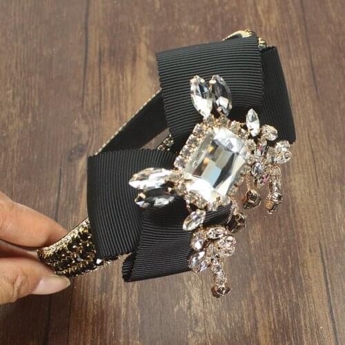 White Blue and black Crystals-Inlaid Bowknot Rhinestone Hairband Luxury Baroque Wide Headband For Women Wedding Accessories