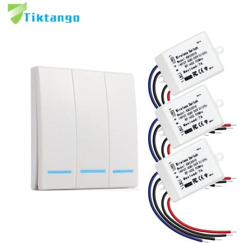 Tiktango 433Mhz 86 Type Portable RF Wireless Switch Light Remote Control Switch AC 110V 220V Receiver Smart Switch Wall Panel