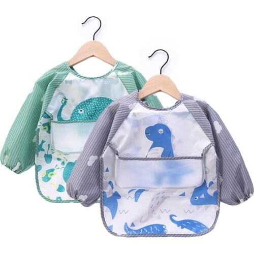 Baby Kids Toddler Long Sleeve Scarf Waterproof Art Smock Feeding Bib Apron Pocket Infant Boys Girls Burp Cloth Banana Bibs