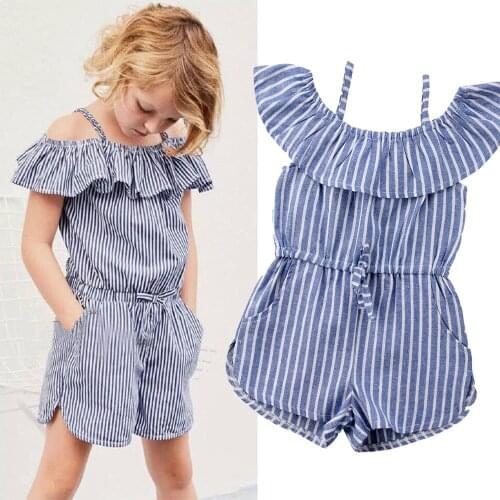 Toddler Kids Baby Girl Summer Beachwear Clothes Off shoulder Cape Collar Strap Romper Jumpsuit Outfits Sunsuit 1-6Y