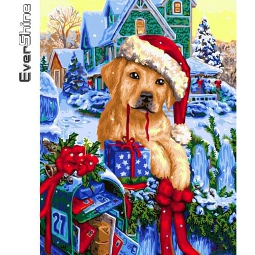 Evershine Diamond Painting Dog Rhinestone Art 5D DIY Diamond Embroidery Snow Animal Christmas Decorations