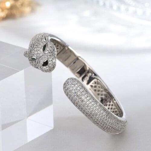 European and American Asian gold diamond leopard head bracelet full of zircon platinum personality bracelet for women