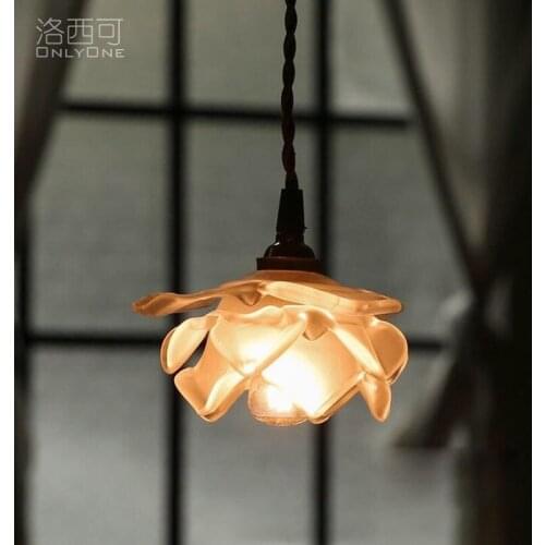French petal glass small chandelier Japanese style brass bar American retro bedroom bedside lamp
