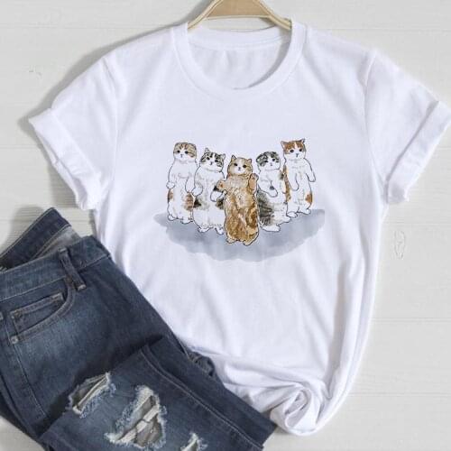 Kawaii Cat Printed T Shirt Women 90s Cute Graphic T-shirt Harajuku Tops Tee Short Sleeve Oversized Tshirt Female Tshirts Clothes