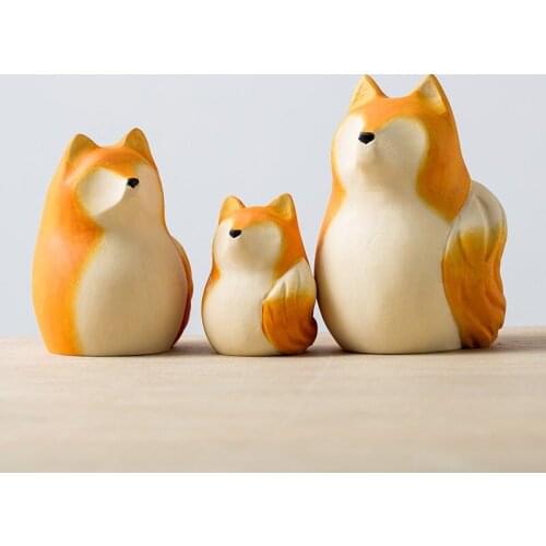 Exquisite Wood Carving Abstract Art Mini Corgi Fox Dog Desktop Small Ornaments Decoration