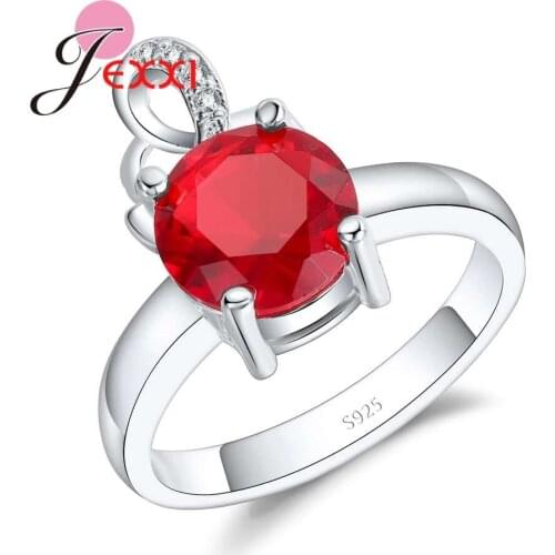 Exquisite Hot Red Africa Crystal Princess Anillos Mystic Women Valentine Day Gift Pretty 925 Sterling Silver Jewelry
