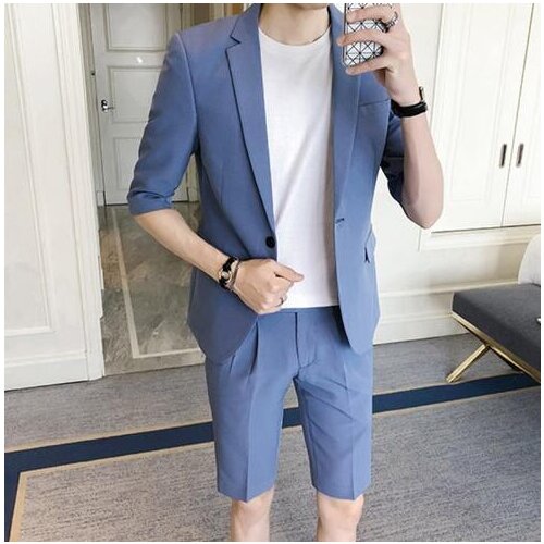 New Fashion Summer Jacket With Short Pants 2 Pieces Set Suit Male Terno Tuxedos Men Wedding Suits Blazer Dress For Men Custom