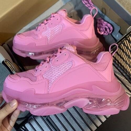 Pink Platform Wedges Casual Sneakers Top Triple S Breathable Male Female Sneakers Crystal Bottom Men Women Running Shoes Outdoor