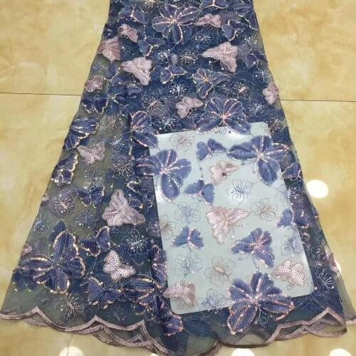 Beautiful and colorful butterfly sequin embroidery high quality French tulle lace fashion skirt design fabric 5 yards
