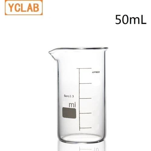 YCLAB 50mL Beaker Tall Form Borosilicate 3.3 Glass with Graduation and Spout Measuring Cup Laboratory Chemistry Equipment