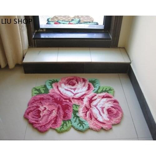 LIU good quality handmade rose art carpet art rug/floor flower mat for bedroom/ Living room romantic rose 80*60cm