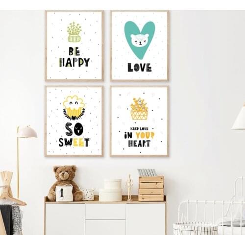 Kids Room Wall Art Pictures Nordic Cartoon Quotes Posters and Prints Nursery Canvas Painting Baby Boys Girls Room Art Wall Decor