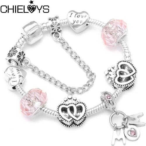 New Design Heart To Heart Beads Bracelets Fit Pink Crystal MOM Pendant Charm Bracelets For Women Jewelry Mothers Day Gift