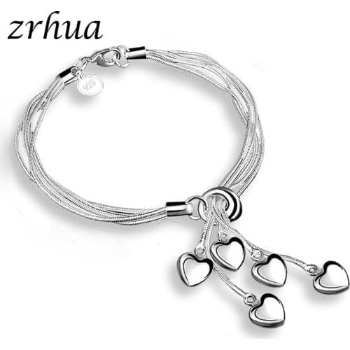 ZRHUA Original Simple Cuff Bracelet 925 Silver Bangle Bracelet For Women Elegant Heart Metal Bracelet Fashion Jewelry Wholesale
