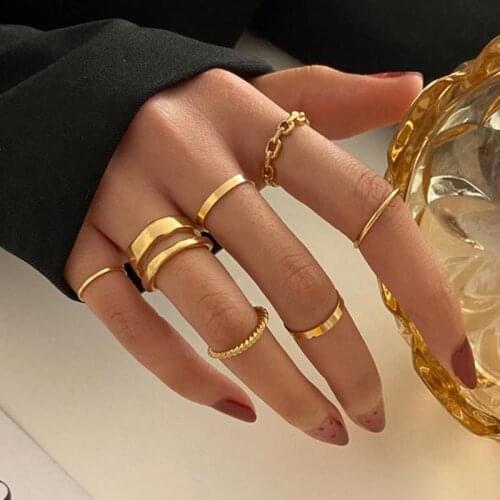 Punk Gold Wide Chain Rings Set For Women Girls Fashion Irregular Finger Thin Rings Gift 2021 Female Jewelry Party Drop Shipping