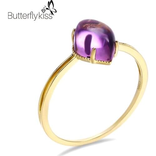 BK 9k Genuine Gold 585 Amethyst Rings For Women Diamond Natural Purple Gemstone Jewelry Wedding Engagement Anniversary Gifts
