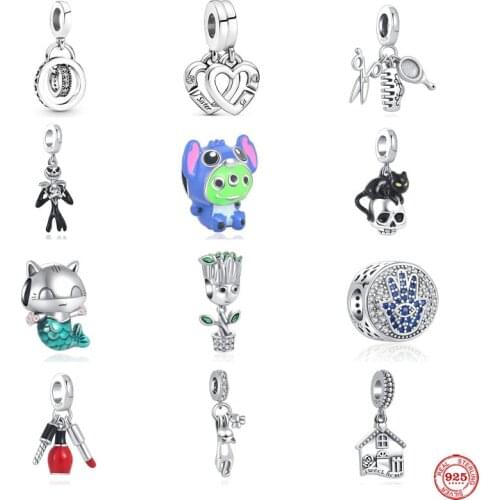Fit Original Pandora Charms Silver 925 Bracelet Accessories Halloween Cat Skull Sister Newest Sweet Home Pendant Dangle Mermaid
