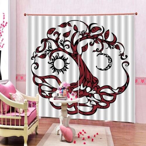 Custom Ethnic 3D Curtain Vintage Tree of Life with Sun and Moon Elf on Branches Enchanted Universe Image Curtains Bedroom Indoor