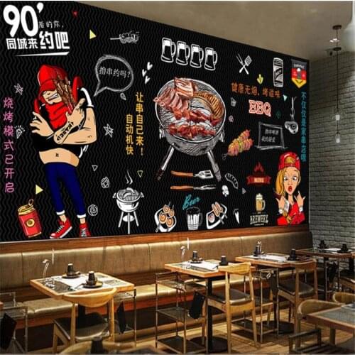 Custom Text Size Barbecue Skewers Beer Restaurant Wall Paper 3D BBQ Bar Snack Bar Industrial Decor Background Mural Wallpaper 3D
