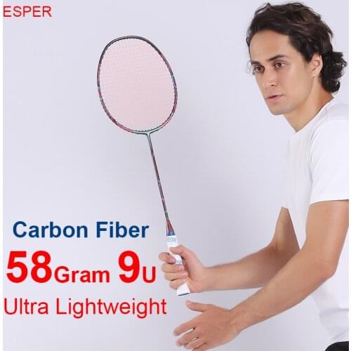 Esper 58Gram 9U Carbon Fiber Badminton Racket Professional Super Lightest Graphite Racquet With String and Gifts for Sports Game