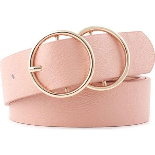 Black Blue Double Round Buckle Belt Women Fashion Belt Female Designer Leather Strap for Jeans Dress Ladies Trendy Waistband