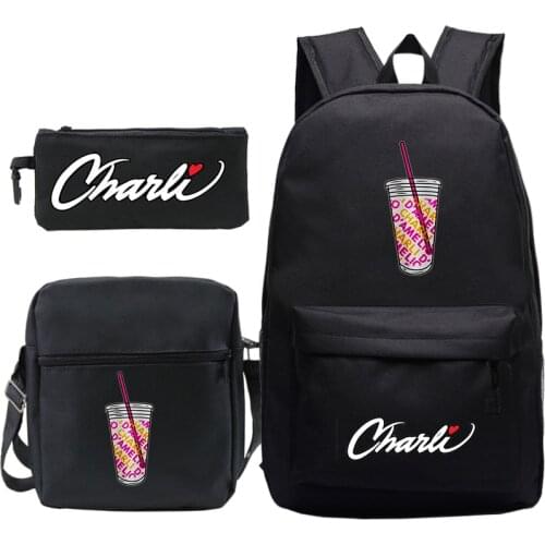 3Pcs/Set Backpack Charli Damelio Backpacks Canvas Bag Charli Damelio School Shoulder Bag Pencil Case Girls Boys School Bags